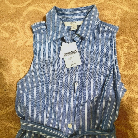 NWT Blue Pinstripe Sundress with Waist Tie - Picture 2 of 3